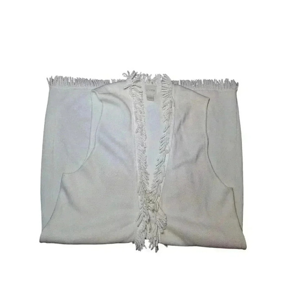 Chico's Women's Ivory/Cream Open Front Fringe Sleeveless Long Vest Size 1 M/8 - Picture 4 of 10